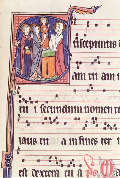 Ms 241 f.144 Initiale historiée S représentant la Présentation de Jésus au Temple, de l