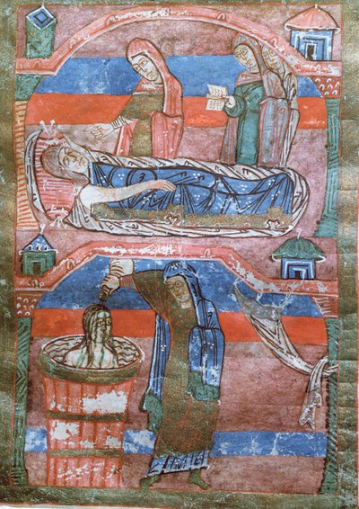 Femme hydropique guérie par les bains de Sainte Radegonde, de La Vie de Sainte Radegonde - French School