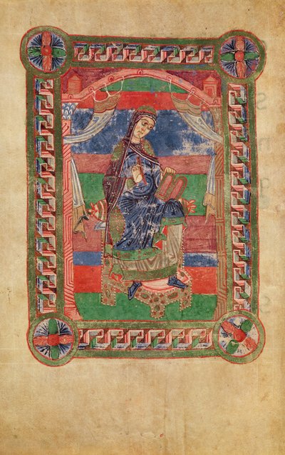 Ms 250 fol.43v Sainte Radegonde (518-87) sur un trône, de la Vie de Sainte Radegonde - French School
