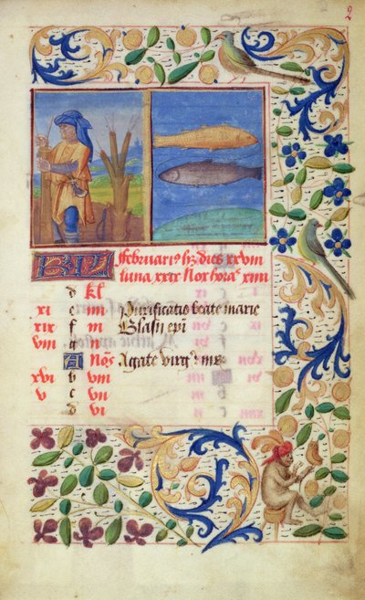 Ms 2697 Calendrier pour le mois de février, des Heures de Notre-Dame - French School