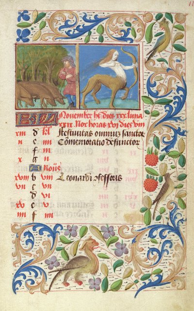 Calendrier pour le mois de novembre, des Heures de Notre Dame - French School