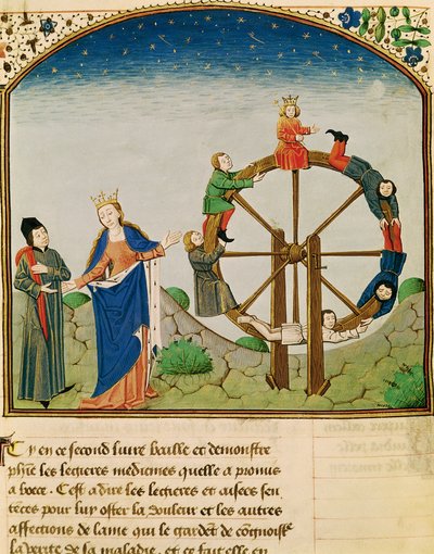 Ms 3045 fol.22v Boèce avec la Roue de la Fortune, de De Consolatione Philosophiae, traduit par Jean de Meung - French School
