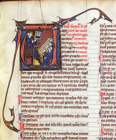 Ms 31 Fol.278 Maître de droit canonique et ses élèves, de Apparatus in Quinque Libros Decretalium par le Pape Innocent IV (d.1254) - French School
