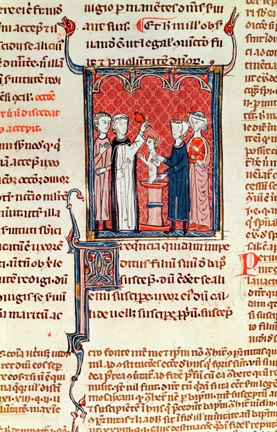 Ms 372 fol.161 Une scène de baptême, des Décrets de Gratien - French School