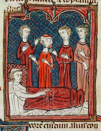 Ms 372 fol.165v Un homme dans son lit de malade, des Décrets de Gratien - French School