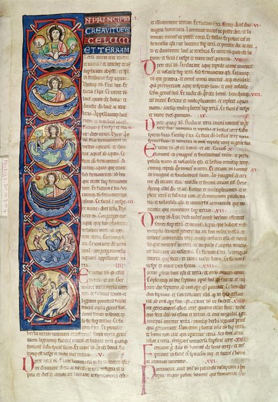 Les Six Jours de la Création, de Ms 3 fol.4 de la Bible de Saint-Sulpice de Bourges - French School