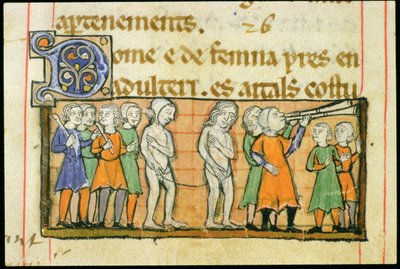 Punition de deux adultères par une procession nue à travers la ville, du Livre Juratoire d