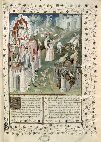 Ms 55 t.2 fol.3 La Cité de Dieu, la Cité de Caen et la Cité des Vices, de La Cité de Dieu de Saint Augustin d