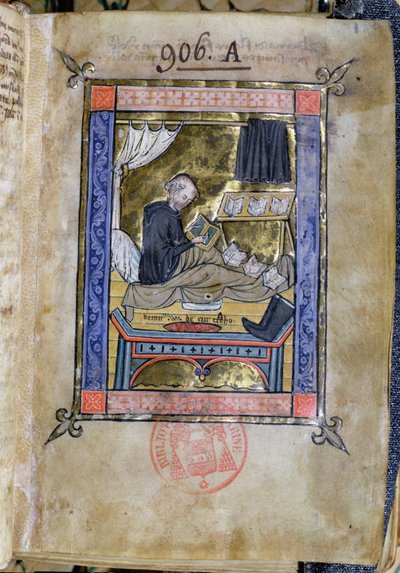 Moine écrivant dans son lit, de Flores Bernardi par Guillaume de Tournai - French School