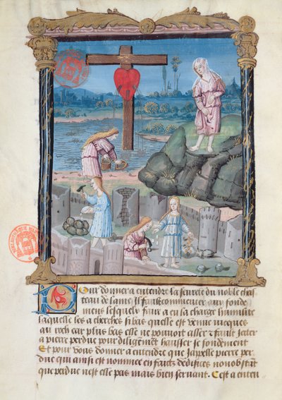 Ms 978 fol.31 La construction du château, illustration d