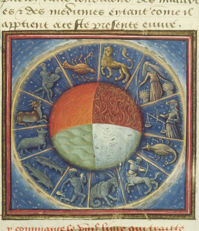 Les quatre éléments de la Terre avec les douze signes du zodiaque, de Des Proprietez des Choses par Barthélemy l