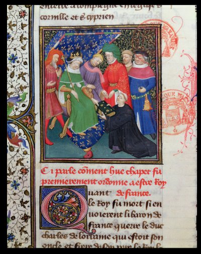 Ms Fr 2029 fol.30v. Hugues I Capet (941-996), le Roi au Chapeau - French School