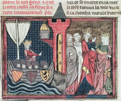 Baldwin I traversant le Jourdain et renonçant à sa femme, du Roman de Godefroi de Bouillon, 1337 - French School