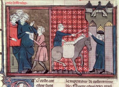 Un messager envoyé pour sauver Antioche, du Roman de Godefroi de Bouillon, 1337 - French School
