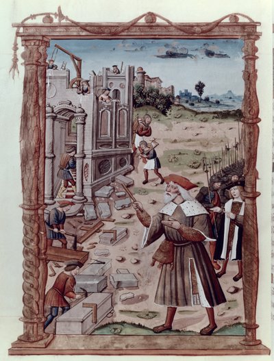 Ms Fr 2820 fol.115v Charlemagne (742-814) dirigeant la construction d