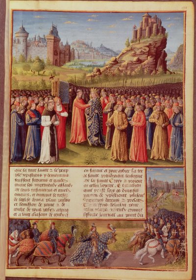 Ms Fr 5594 f.138 Saint Bernard (c.1090-1153) de Clairvaux prêchant la deuxième croisade en présence du roi Louis VII (c.1120-80) de France à Vézelay en 1146, extrait de Passages faits Outremer - French School