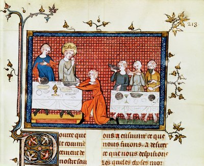 Saint Louis nourrissant les pauvres, de la Vie et Miracles de Saint Louis, c.1330-40 - French School