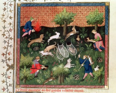 Chasse aux lièvres, du Livre de la Chasse par Gaston Phébus de Foix, fin du 15ème siècle - French School