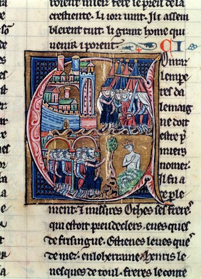 Ms Fr 9081 fol.206 Initiale historiée C représentant Conrad III (1137-52) Empereur d