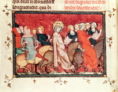Le roi dictant ses heures à cheval, de la Vie et Miracles de Saint Louis, c.1330-40 - French School