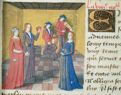 Ms Hunter 252 f.19r Musique et cour, des Cent Nouvelles Nouvelles, 1462 - French School