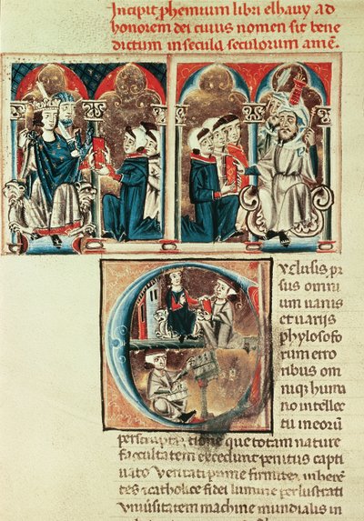 Ms Lat. 6912 fol.1v Un érudit juif présentant une traduction d