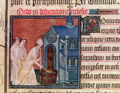 Un évêque consacrant une église, du Pontifical de Sens - French School