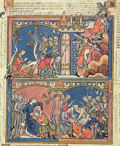 Ms M 638 fol.15r Samson et Dalila, de la Bible de Morgan, vers 1244-54 - French School