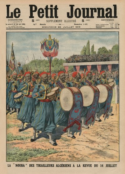 Section musicale des fantassins algériens défilant à la revue du 14 juillet, illustration de couverture de 