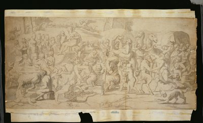 Scène mythologique avec satyres - French School