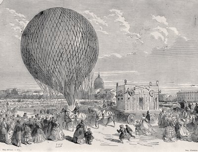 Ballon de Nadar, Le Géant préparé au Champ de Mars, Paris pour son premier vol le 4 octobre 1863, illustration de Paris à Travers Les Siècles : Tome 5, 1889 - French School