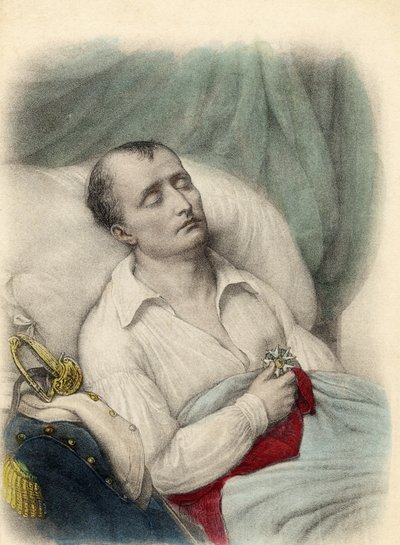 Napoléon Ier sur son lit de mort tenant la Croix de la Légion d