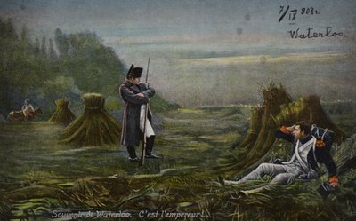 Napoléon à Waterloo (lithographie couleur) - French School