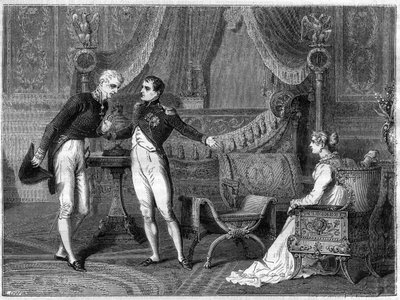 Napoléon, sa femme Marie-Louise et le prince Metternich en conversation - French School