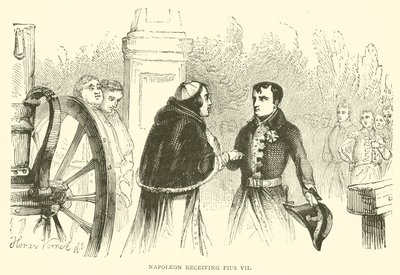Napoléon recevant Pie VII (gravure) - French School