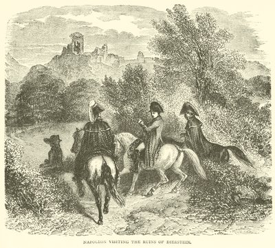Napoléon visitant les ruines de Dierstein (gravure) - French School