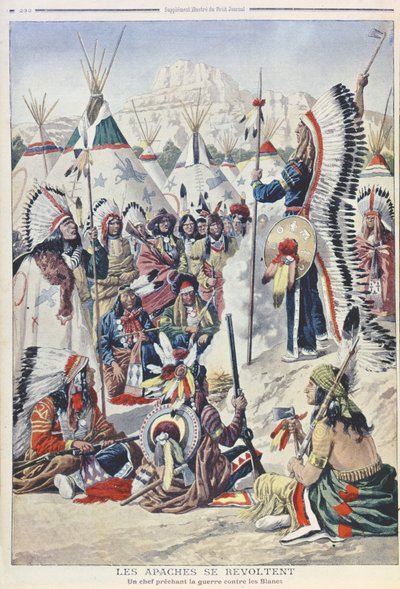 Chef amérindien incitant à la révolte contre les Blancs, illustration du Petit Journal - French School