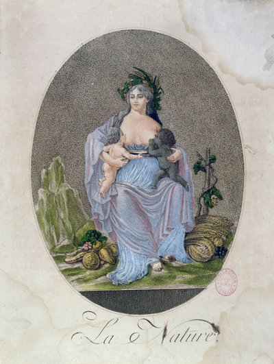 Nature allaitant un bébé noir et un bébé blanc, c.1792 - French School