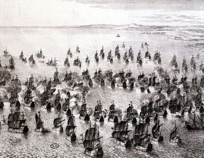 Bataille navale - gravure - French School