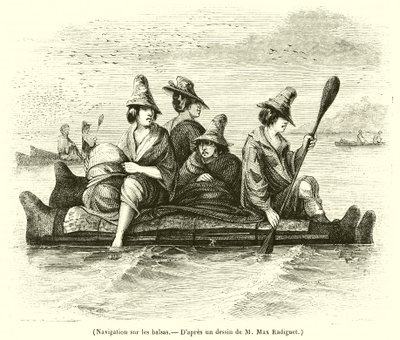 Navigation sur les balsas (engraving) - French School