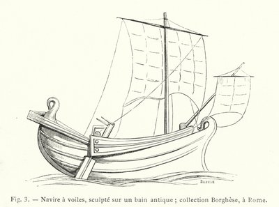 Navire à voiles, sculpté sur un bain antique; collection Borghèse, à Rome - French School