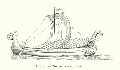 Navire scandinave (gravure) - French School
