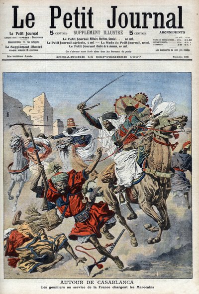 Près de Casablanca, les goumiers chargeant les Marocains, illustration du « Le Petit Journal », supplément illustré - French School