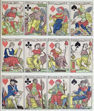 Nouveaux designs de cartes à jouer datant de la Révolution française, 1793 - French School