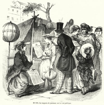 Kiosque à journaux sur une voie publique - French School