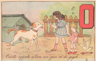 Odette apporte à Tom un grand os de jambe, vers 1920 - French School
