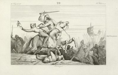 Eudes, roi de Francie occidentale, combattant les Vikings - French School