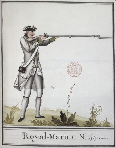 Officier de la Marine Royale avec un mousquet à baïonnette, 1768 - French School