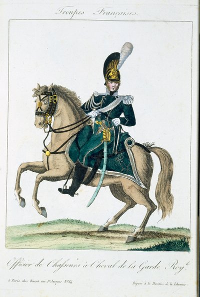 Officier des Gardes Royales à Cheval, de Troupes Françaises, pub. chez Basset, Paris, vers 1790 - French School
