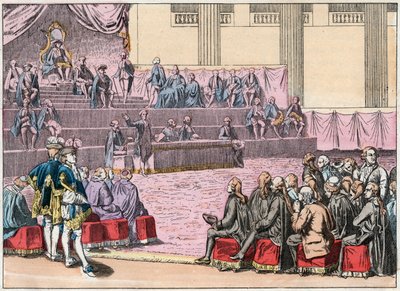 Ouverture des États généraux à Versailles le 5 mai 1789 réunissant les Trois Ordres (le Clergé, la Noblesse et le Tiers État) - Ouverture des États généraux, 5 mai 1789 - Gravure de la fin du XIXe siècle dans « Nos Gires Nationales » - French School